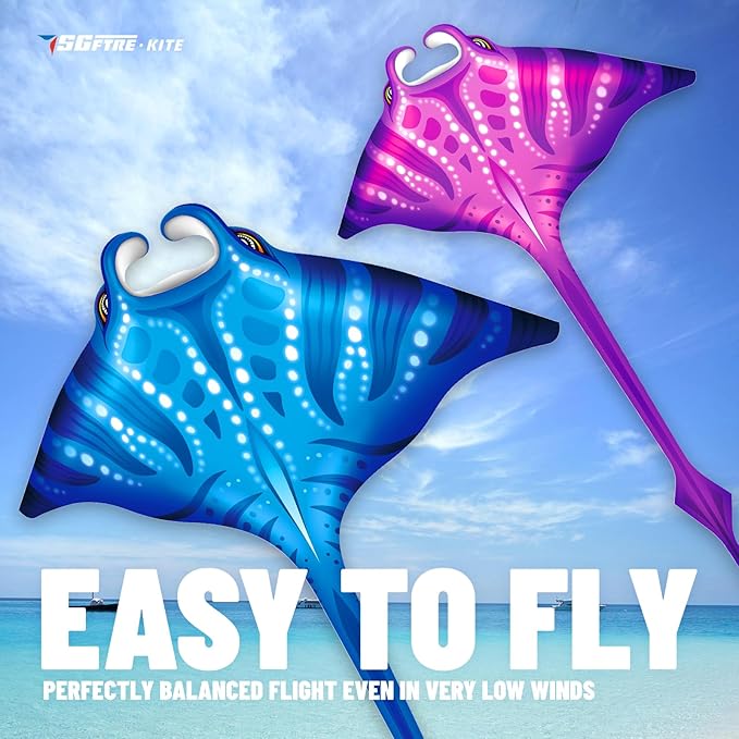3 Piece Set Butterfly Delta Octopus Kites for Kids and Adults，Easy to Fly for Outdoor Adults Children Line Kite for Kids Toy (Manta Ray 2-Piece Set(Blue,Pink), 2)