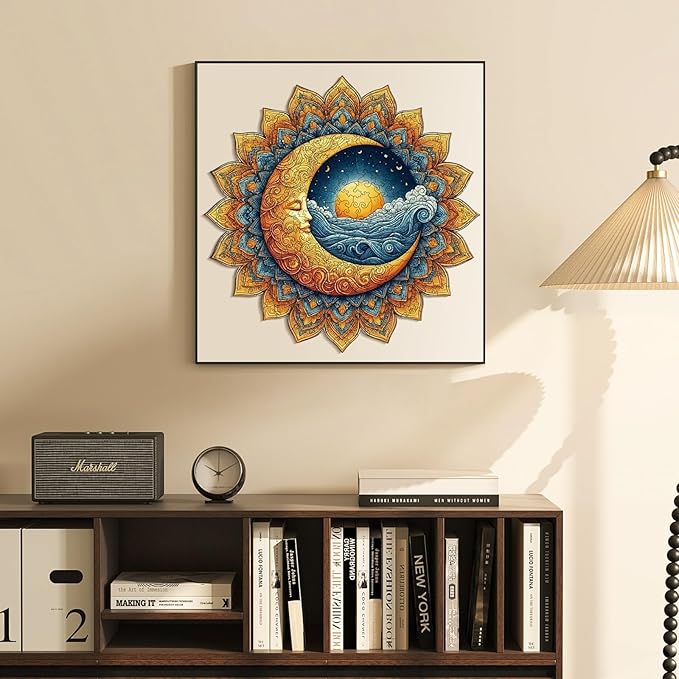 300 Pieces Sun and Moon Wooden Puzzles for Adults, Moon Unique Shaped Wooden Jigsaw Puzzles for Adults, Irregular Adult Wood Puzzle Creative Gift for Family Game