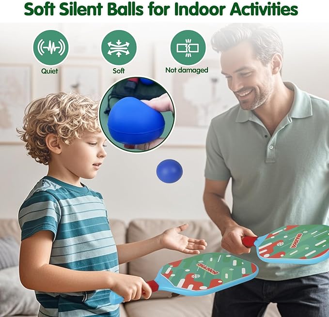Kids Pickleball Paddles Set of 2,Lightweight,Durable,Waterproof,Ergonomic Grip for Small Hands,Toddler Beach Pool Backyard Outdoor Game Toy-Birthday Gift for Boy Girl, Beginner