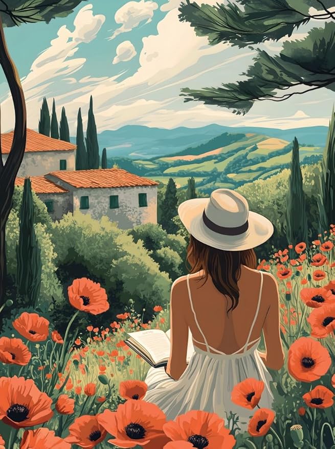 Puzzle for Adults 1000 Pieces, Art Jigsaw Puzzles, Colorfull Landscape Puzzles Girl in The Poppy Field, Mate Finish, Poster Included 1000 piece Puzzle for Adults.