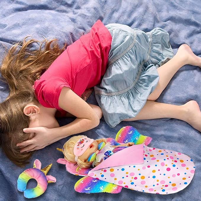 iBayda Doll Clothes Accessories Set Include Dress Pillow Sleeping Bag Toys Play Set for 10 -12 Inch Dolls, 14 to 14.5 Inch Dolls (No Doll)