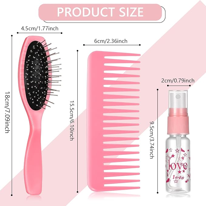 Civaner 3 Pieces Doll Wig Brush Set with Spray Bottle, Comb and Styling Accessories for 18 Inch Dolls(Light Pink)