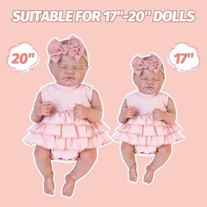 Aori Lifelike Baby Dolls Clothes 20 Inch Pink Dress Clothing Set for 17-20 in Realistic Newborn Dolls Girl