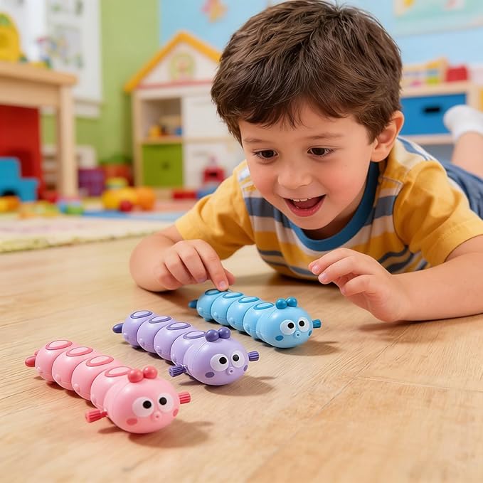 3Pcs Pink Wind-Up Caterpillar Toy - Mechanical Crawling Insect, Educational STEM Kids Toys for Toddlers, Safe Non-Toxic Baby Gift for Birthday Party (Pink 3Pcs)