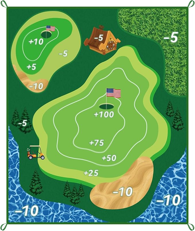 Double Sided Golf Chipping Game,6x5 FT Sticky Playing Golf Game Practice Mat for Adults with 20 Sticky Balls Golf Hitting Mat for Home Backyard Garage and Outdoor (No Club)