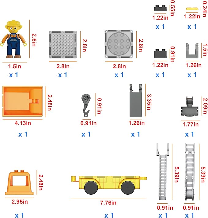 PicassoTiles Magnet Tile Building Blocks 3-in-1 Crane, Dump Truck, and Ladder Construction Vehicle Brick Compatible Magnetic Tiles Toy Set with Car Base Character Action STEM Learning Kit Age 3+ PTU03
