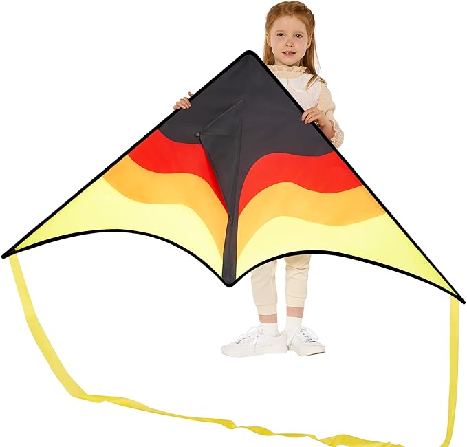 SYNCFUN Large Delta Kite Gradient Yellow– Easy to Fly for Kids and Adults, Beach Kite with 328 ft String for Outdoor Games and Activities