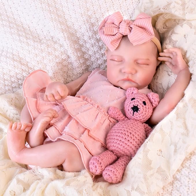 Aori Lifelike Baby Dolls Clothes 20 Inch Pink Dress Clothing Set for 17-20 in Realistic Newborn Dolls Girl