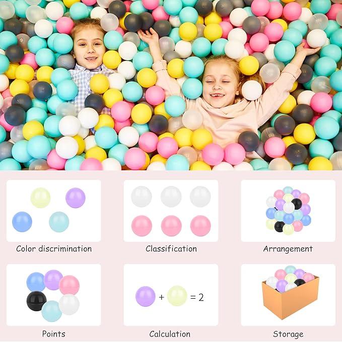 Ball Pit Balls Phthalate Free BPA Free Crush Proof Plastic - 7 Bright Colors in Reusable Play Toys for Kids with Storage Bag