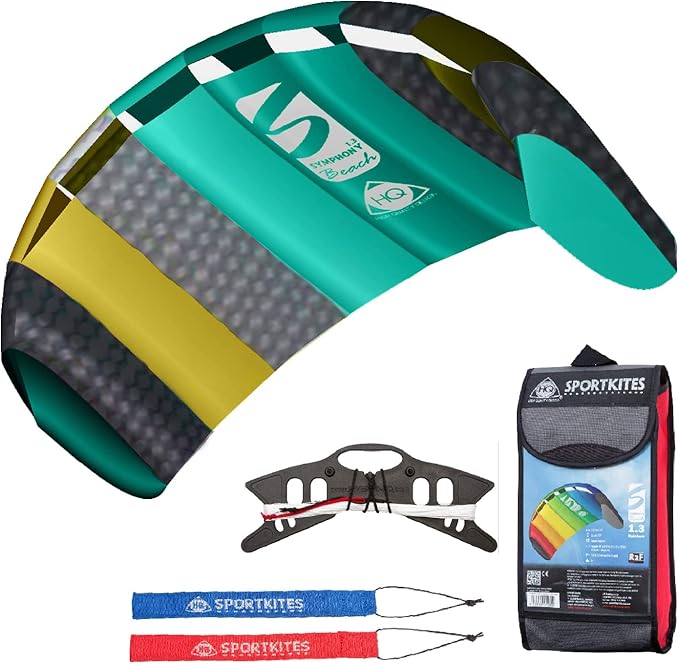 HQ Symphony Beach III 1.3 Stunt Kite, Aqua, Dual Line Foil Sport Kite