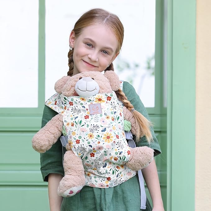 GAGAKU Baby Doll Carrier for Girls, Toddlers and Kids - Adjustable Straps, Reborn Accessories - Green (Pinecones)