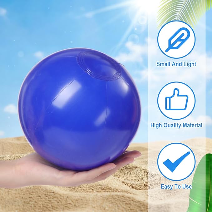 Realspring 24 Pcs Inflatable Beach Balls for Kids Bulk Pastel Solid Color Jumbo Beach Ball Swim Pool Floating Toys Baby Shower Birthday Summer Party Decor(Blue and White,10 Inch)