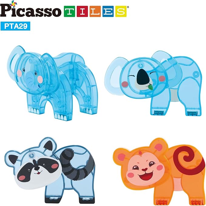 PicassoTiles Magnet Tile Animal Friends Action Figure Playset Mix or Match Figurine Wildlife Character Toy STEM Learning Construction Building Magnetic Tiles Educational Pretend Play Kit Ages 3+ PTA29