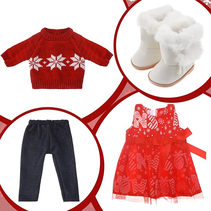 Geyoga Christmas 18 Inch Doll Clothes and Accessories Winter Doll Outfits Set Sweaters Trousers Hats Shoes for 18 Inch Doll Gifts(Snowflake Style)