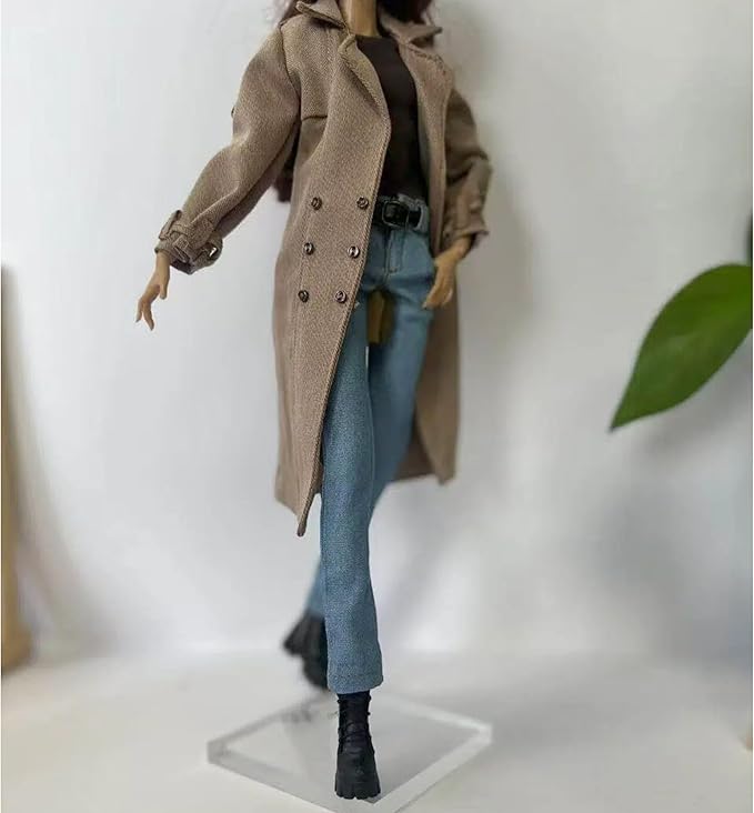 Classic Trench Coat Outfit Set for 11.5-12 Inch Fashion Dolls, Khaki Double-Breasted Coat with Belt, Quilted Handbag, Black Lace-Up Ankle Boots, 1/6 Scale Doll Accessories Miniature Couture