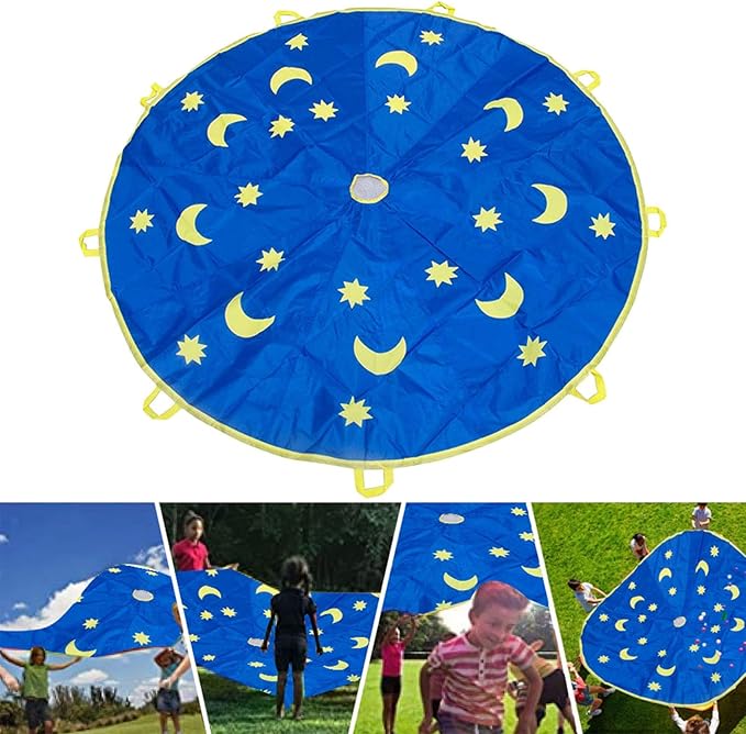 Akozon Rainbow Umbrella Parachute 1.8M Outdoor Children Sports Rainbow Umbrella Kids Jump-sack Play Ballute Parachute Polyester Cloth