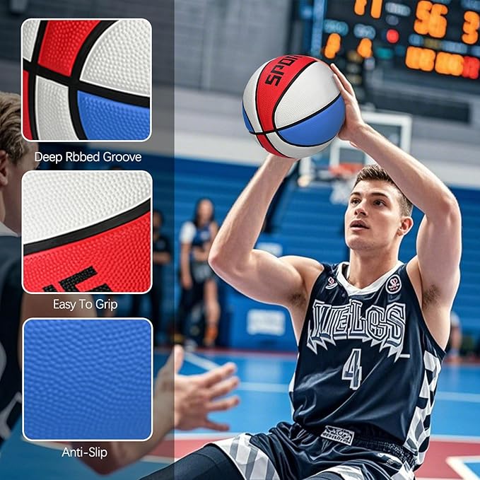 KUYOTQ Kids Youth Adult Size 3/4/5/6/7 (22/25.5/27.5/28.5/29.5") Basketball Premium Rubber or Faux Leather Basketball Indoor Outdoor Basketball for Boys Girls Womens Mens Basketball Gifts (Deflated)