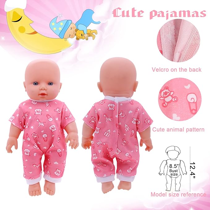 Girl Doll Clothes and Accessories Gift - 8 pcs Alive-Baby Doll Clothes Dress Outfits for 12 Inch Dolls, 6 Complete Sets Clothing of Dresses Cloak Onesies Pajamas …