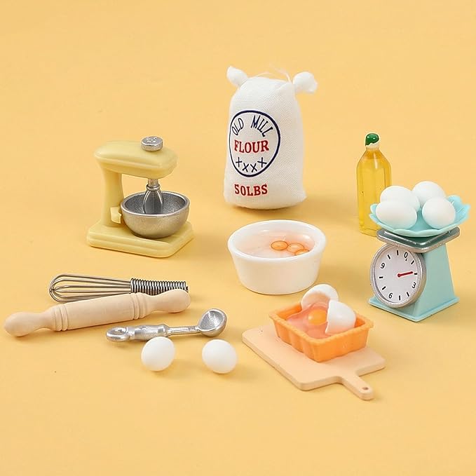 15PCS Miniature Dollhouse Kitchen Accessories,1 12 Scale Mini Stuff with Stand Mixer, Kitchen Scale, Flour, Rolling Pin and Others,Mini Dollhouse Accessories