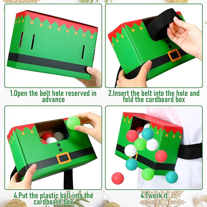 4 Sets Christmas Swing Shaking Balls Game Set Christmas Novelty Twerk Game 40 Balls, Ribbon, Cardboard Boxes Fun Xmas Party Games for Family Large Group Winter Holiday Party Indoor Outdoor