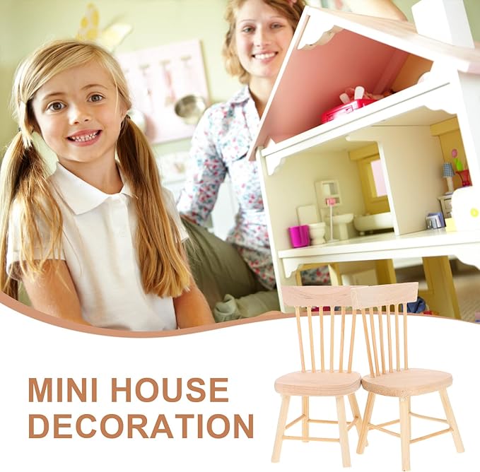 TOYANDONA 6pcs Dollhouse Chairs 1/12 Scale - Mini Doll House Dining Chairs Miniature Wooden Dollhouse Furniture 1/12 Scale for Doll House Accessories