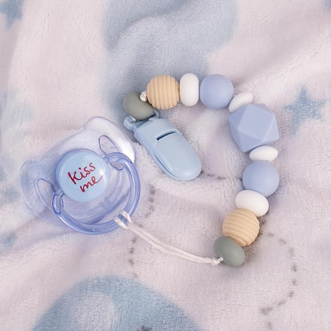 Aori Silicone Pacifier Clips Holder Flexible Binky Clip with Magnetic Pacifier for Lifelike Reborn Dolls - Blue