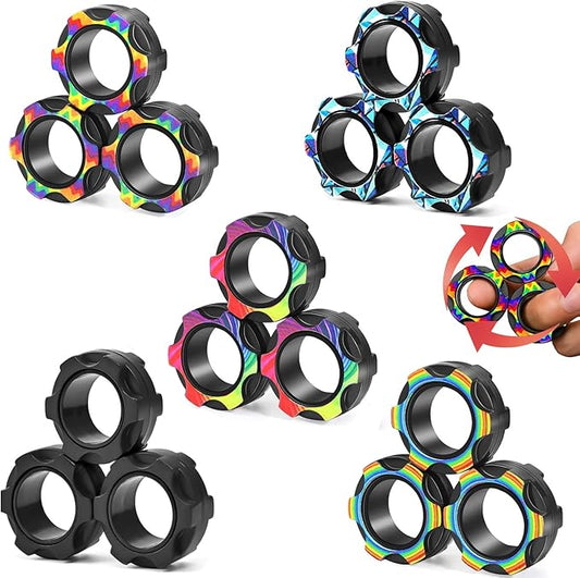15 Pcs Magnetic Rings Fidget Toys Set Easter Decorations Basket Stuffers for Kids Finger Magnet Rings ADHD Anxiety Fidget Spinner Rings for Relief Birthday Present for Adults Teens Kids