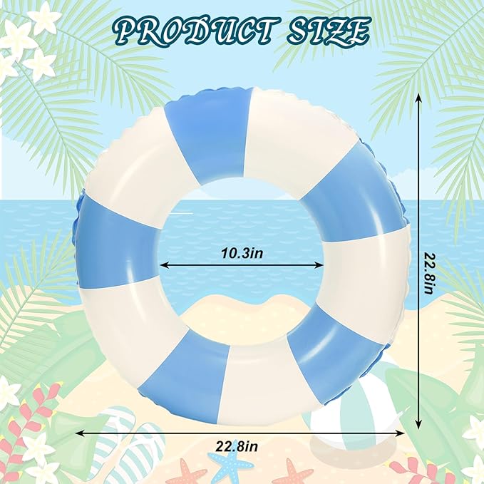Whaline 4Pcs Inflatable Swimming Float Toy Striped Swim Ring Fun Print Pool Lounger Tube for Summer Swimming Beach Party