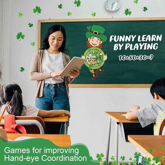 St Patricks Day Games Set Large 23.6 x 31.5in Dart Board Games with 6 Sticky Balls Irish Party for Adults St' Patricks Day Party Throwing Indoor Outdoor Yard Toss(Shamrock)