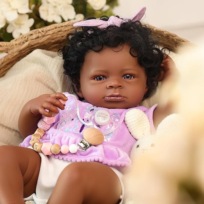 WOOROY Realistic Reborn Baby Dolls Black – 20-Inch African American Real Life Baby Dolls with Soft Full Vinyl Body, Handmade Gift Toy with Doll Accessories for Kids Ages 3+