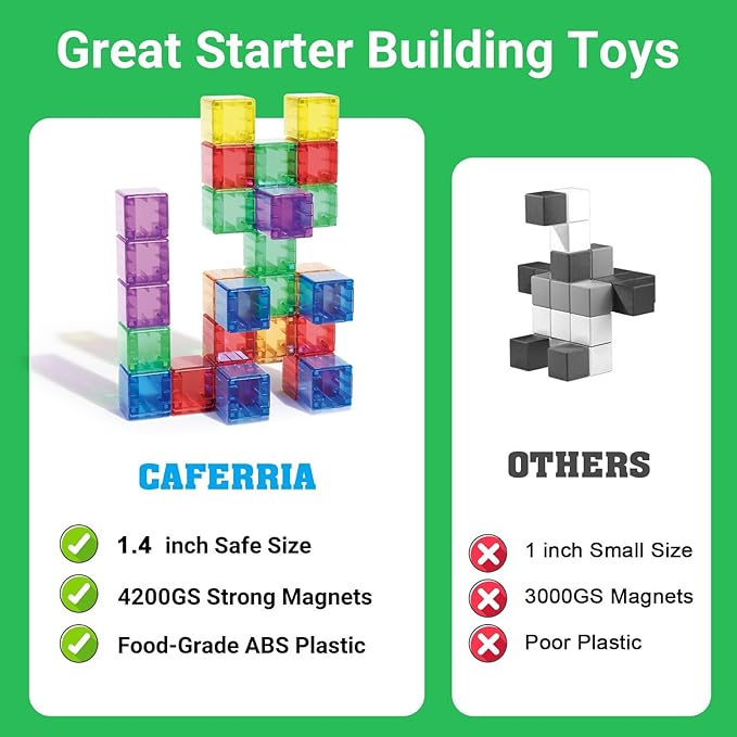 1.4 inch Large Magnetic Blocks for Kids, 30pcs Magnet Building Blocks, Preschool STEM Sensory Montessori Stacking Cubes Educational Building Toys for 3 4 5 6 7 8 Year Old Boys Girls