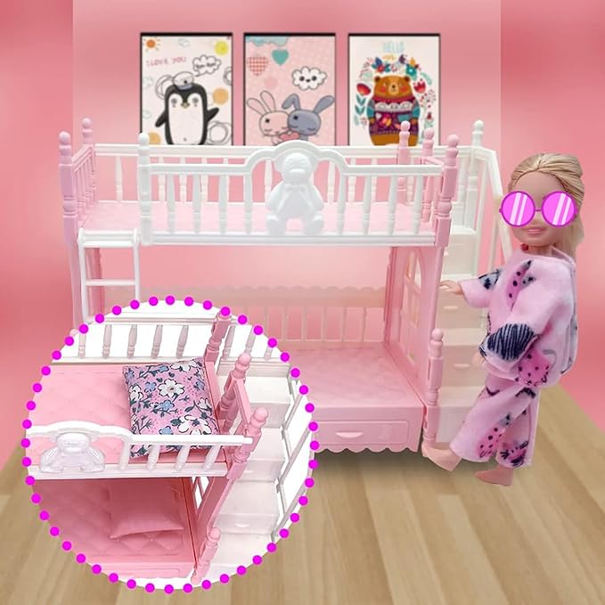 Doll Clothes and Accessories for 5.3 inch Dolls, Clothes Dress Pajamas Random in 6, Mini Supplies, Bunk Bed, Girls Granddaughter Gifts