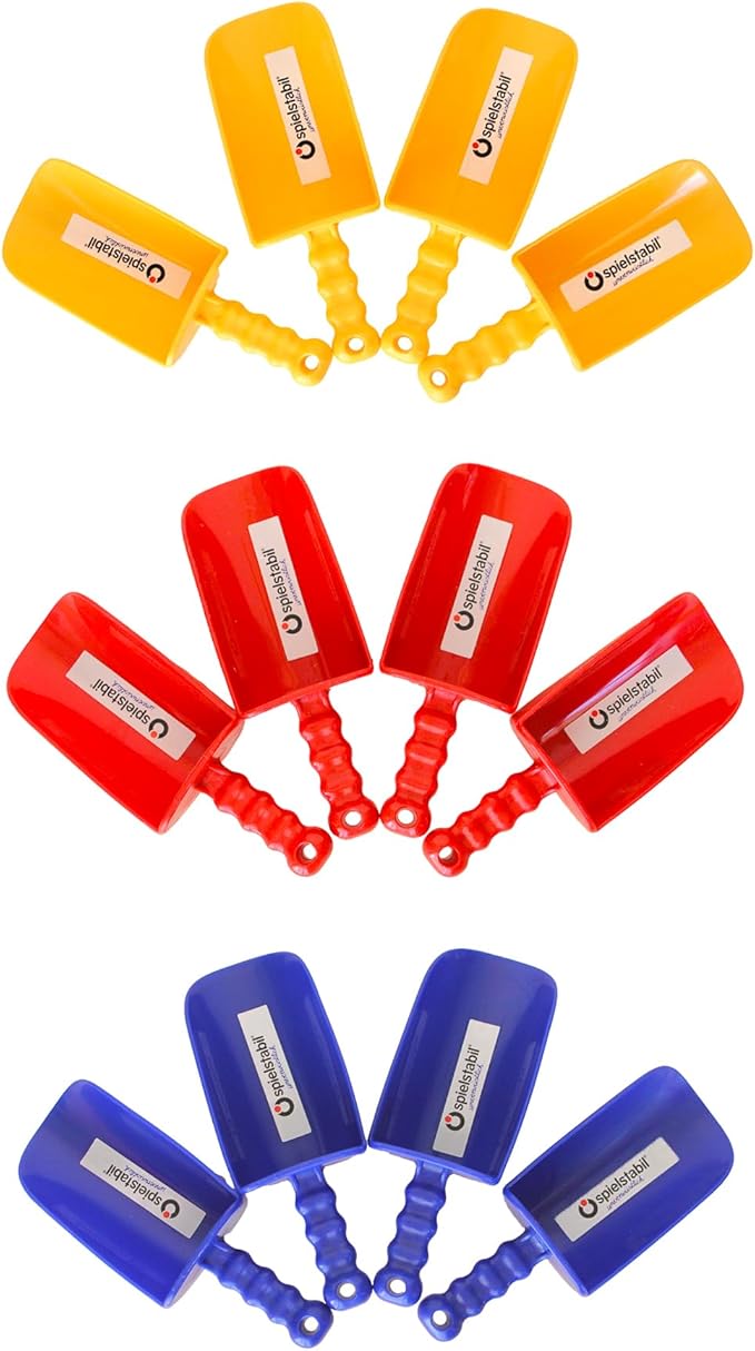 Spielstabil 12 Pack - Large Sand Scoop Beach Toys (4 Red, 4 Yellow,4 Blue) - Made in Germany