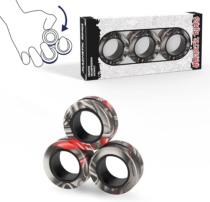 3PCS Magnetic Rings Fidget Toy Set, Idea ADHD Hand Exerciser Fidget Toys, Adult Fidget Magnets Spinner Rings for Anxiety Relief Therapy, Fidget Pack Great Gift for Adults Teens Kids