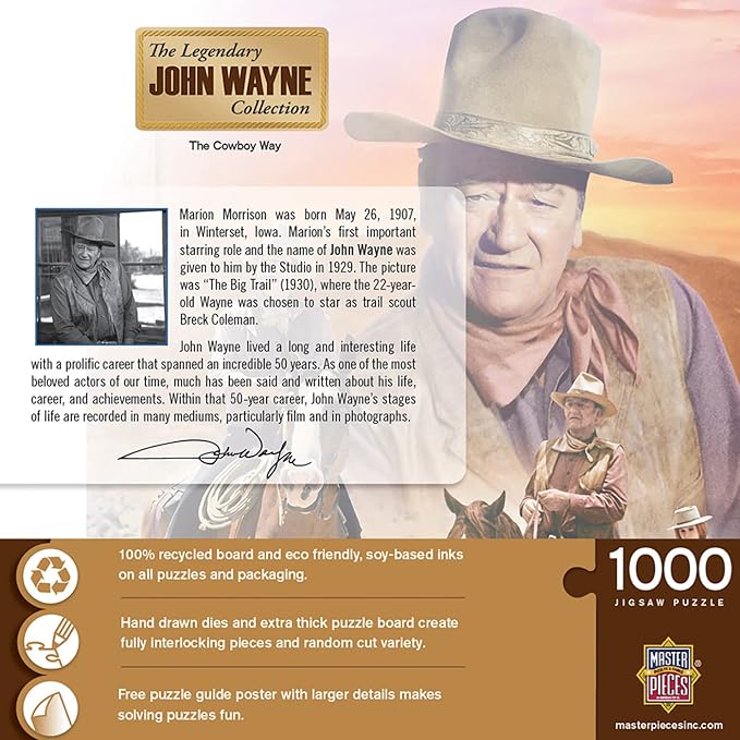MasterPieces 1000 Piece John Wayne Jigsaw Puzzle for Adults, Family, Or Youth - The Cowboy Way - 19.25"x26.75"