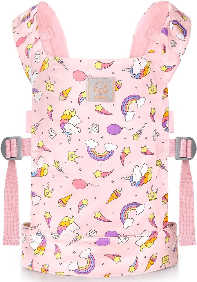 GAGAKU Baby Doll Carrier for Kids, Stuffed Animal Carrier Reborn Baby Dolls Carrier with Adjustable Straps, Baby Doll Accessories - Pink (Stars)