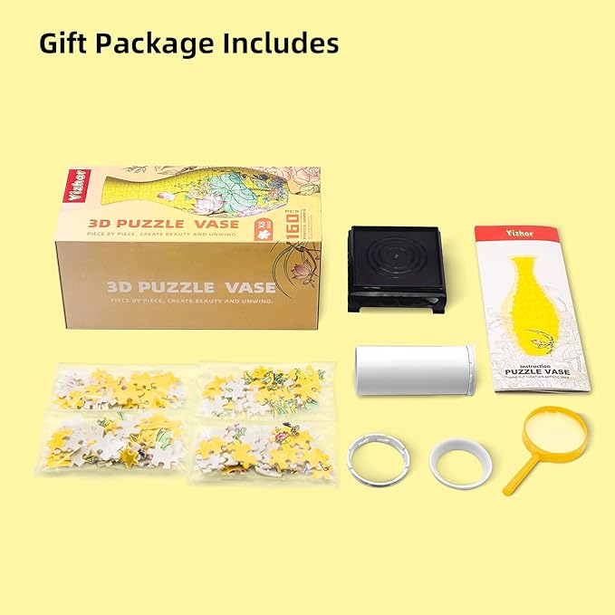 3D Puzzle Vase for Adults, 160 Piece Unique Flower Vase, Crafts for Adults, Home Decor Gift for Flower Arrangements (Lotus)