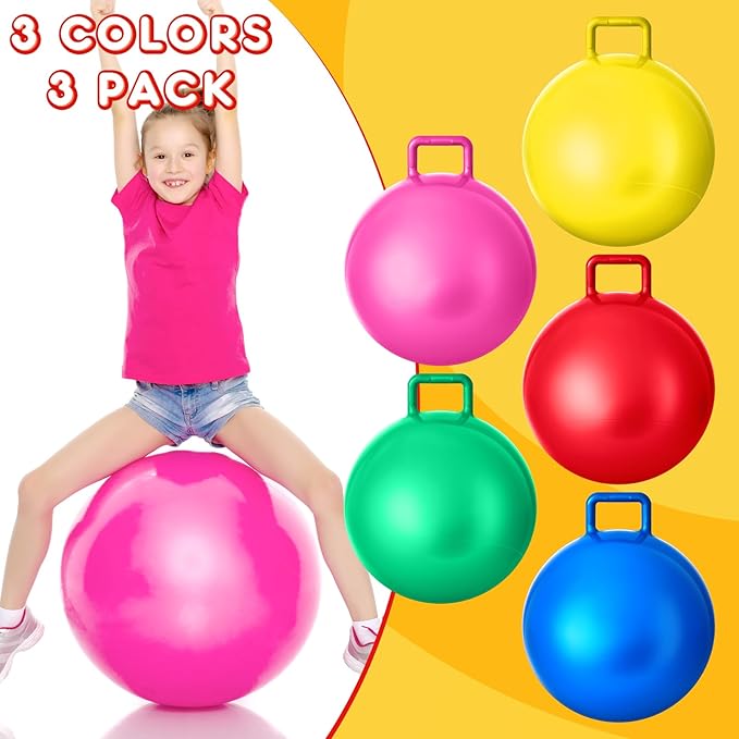 Lewtemi 5 Pcs Hopper Ball 22 Inch Outdoor Games Jumping Hopping Inflatable Bouncing Ball with Handle and Air Pump for Kids Adults Sport Field Playground Exercise Obstacle Course