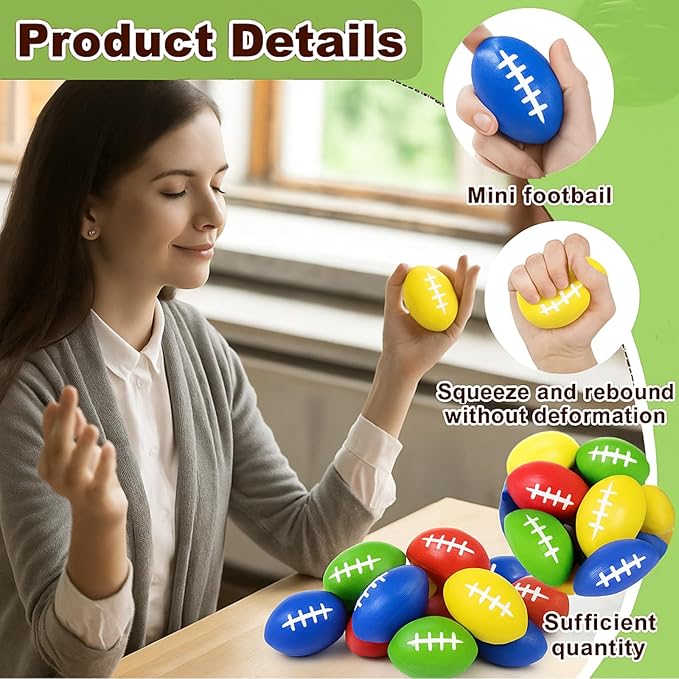 Wettarn 150 Pcs 3.54 Inch Mini Footballs Bulk Foam Small Soft Stress Sport Tiny Balls for Adults Indoor Outdoor Play Rewards Party Favors Gift Decorations (Multicolor)