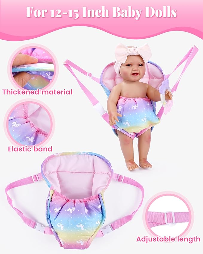 BABESIDE Baby Doll Accessories, Doll Carrier with Magic Bottle, Doll's Diaper, Rattle Toy – Baby Dolls Accessories Set for 12-15 Inch Dolls, Pretend Play Gift for Girls