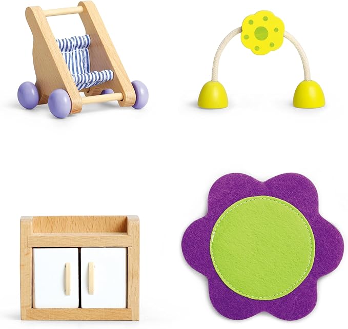 Hape Wooden Doll House Furniture Baby's Room Set with Baby| Pretend Playset for Kid’s Wooden Dollhouse
