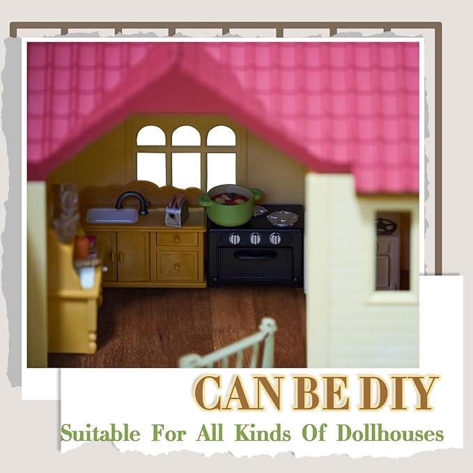 Flutesan 12 Pcs Miniature Dollhouse Wallpaper and Flooring Peel and Stick Mini DIY Self Adhesive Dollhouse Accessories 8.27 x 11.69 Inch (Elegant Style)