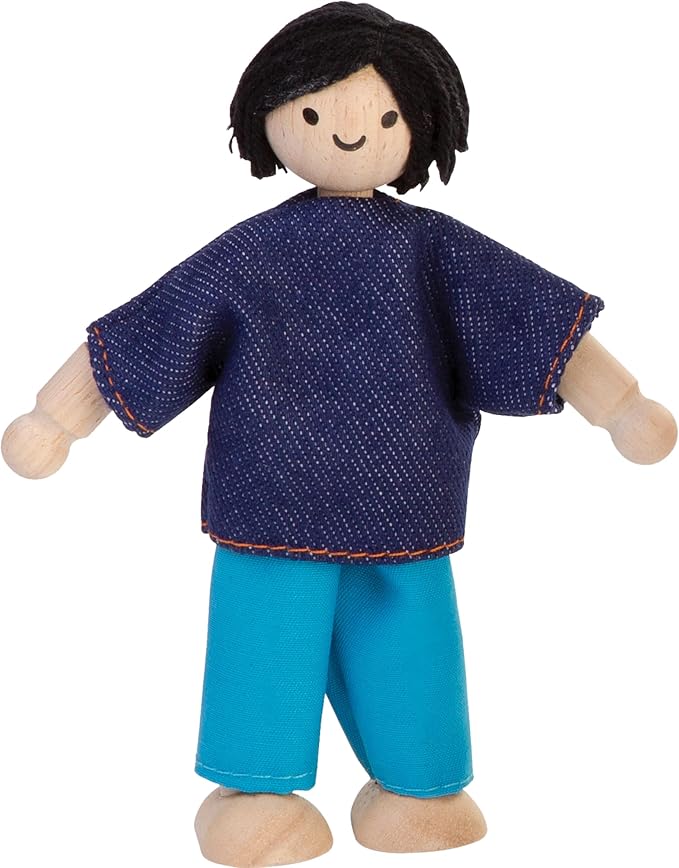PlanToys® Father Wooden Dollhouse Figurine | Poseable 1:12 Scale Mini Doll (5 Inch) | Dollhouse Accessories for Pretend Play | Eco-Friendly Montessori Toy for Kids Ages 3+