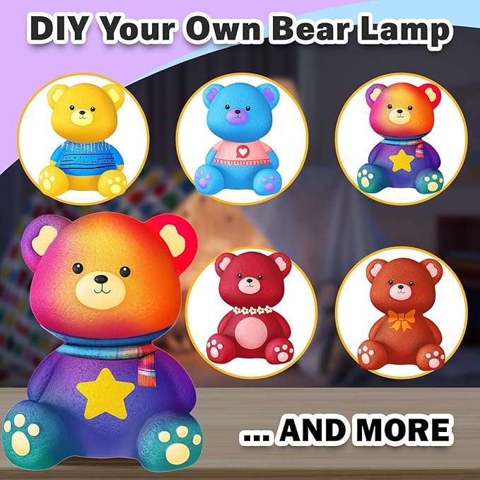 FUNZBO Paint Your Own Bear Lamp Kit - Easter Basket Stuffers, Arts and Crafts Supplies Painting Kits for Kids Teens, DIY Night Light Toy for Girls Boys Ages 3 4 5 6 7 8 9 10 11 12 Birthday Gifts