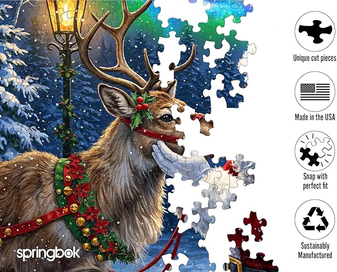 Springbok Santa's Favorite Reindeer 500 Piece Jigsaw Puzzle for Adults and Family - Christmas and Holiday Puzzle - Unique Cut Pieces - Made in USA