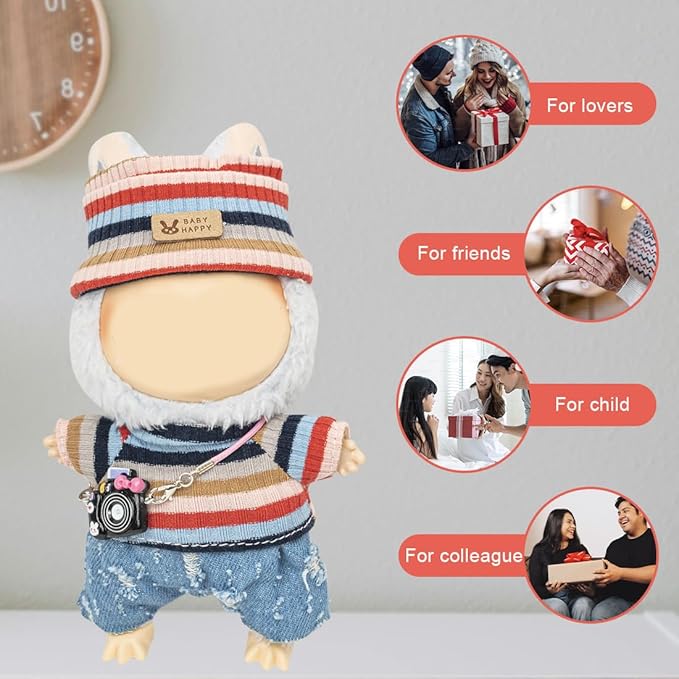 Clothes for Lububu 17cm Dolls(NO Doll) for Lububu Doll Outfits with Accessories Suit for Lububu Cute Stylish Dress Up Set Easter Gifts Blue Pants