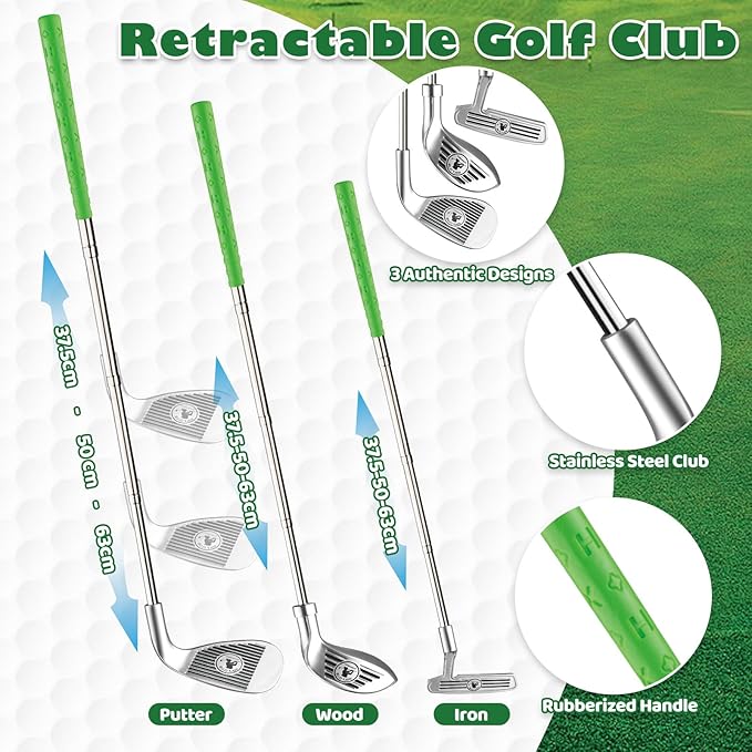 Letapapa Toddler Golf Set, Golf Clubs Length Adjustable with Mat & Golf Cornhole, Upgraded Kids Golf Clubs with 8 Balls, Indoor & Outdoor Sports Toys Birthday Gifts for 3 4 5 6 Years Old Boys Girls