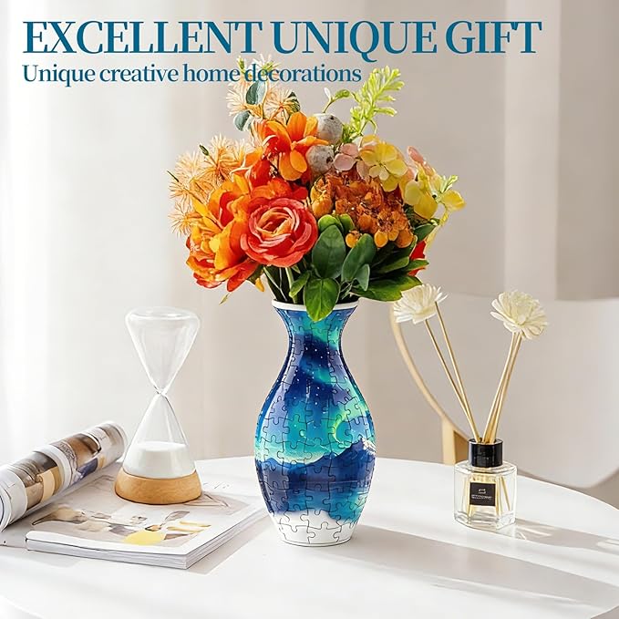 3D Puzzles Vase for Adults, Crafts for Adults, 160 Pieces Plastic DIY Unique Flower Vase with LED Light House Warming Gift Birthday Gifts for Flower Arrangements and Home Decor (Night Light)