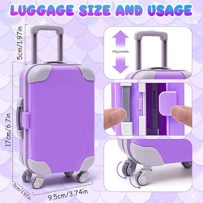 HAPGFS American 18 Inch Doll Makeup Accessories and Travel Set Mermaid, Including Purple Suitcase Luggage Dress Eye Shadow Lipstick Eyelash Brush Dolls Travel Gear Play Set Gift for Birthday (NO Doll)