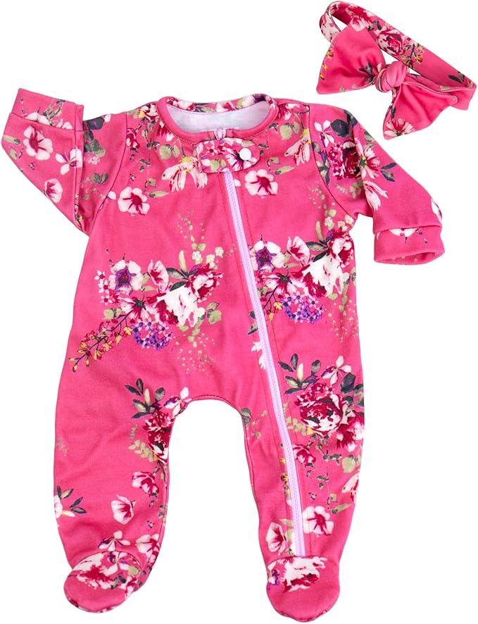 Aori Lifelike Reborn Baby Dolls Clothes 20 inch Pink Floral Jumpsuits Set for 17-20 Inch Newborn Girl Doll